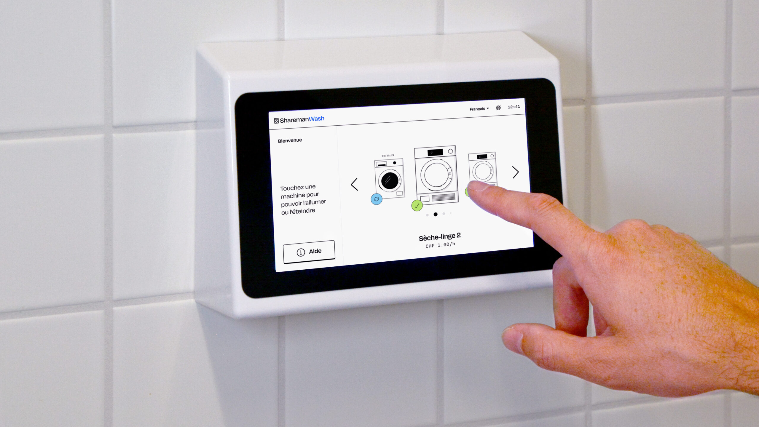 L'écran tactile de SharemanWash, la solution de gestion de buanderie collective